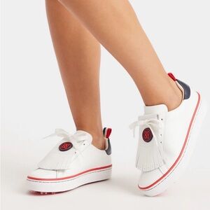 G/FORE GFORE DURF PEBBLE LEATHER KILTIE GOLF SHOE G4LA23EF50-SNO WHITE/RED